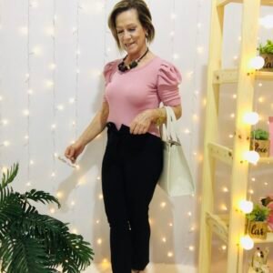 Blusa gola canoa manga bufante